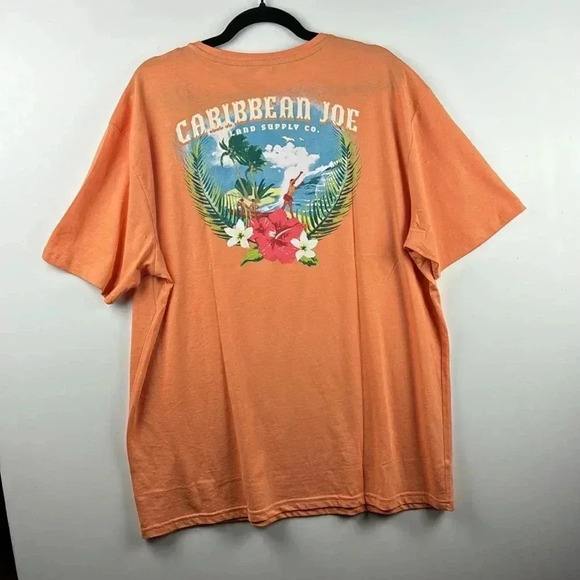 CARIBBEAN JOE TEE SHIRT SHORT SLEEVES NWOT CORAL COLORED WITH ISLAND GRAPHIC SZL - Picture 1 of 5